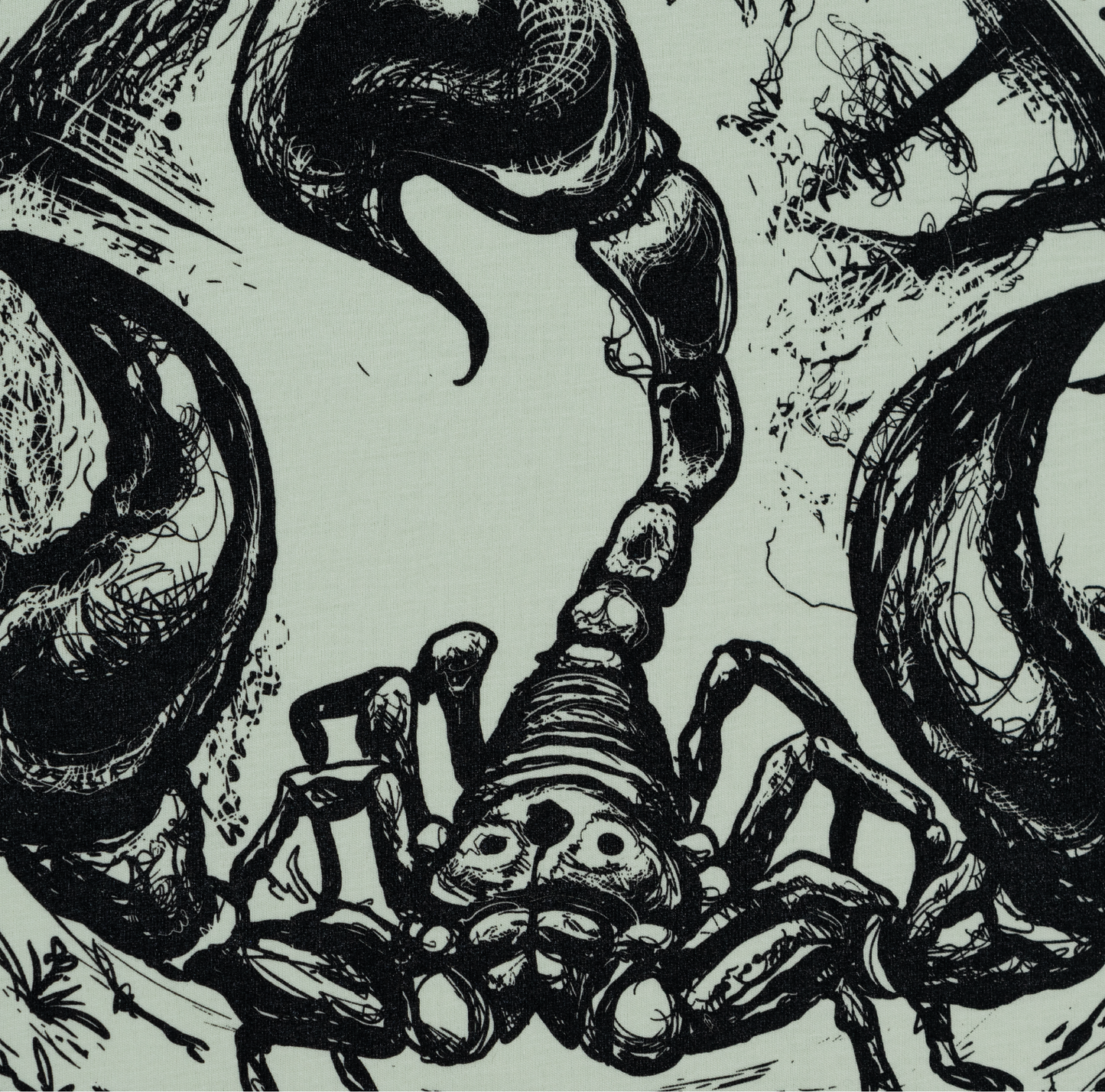 LIGHT GREEN T-SHIRT WITH GRAPHICS: A SCORPION EXPLORER DESIGN IN PREMIUM ORGANIC COTTON
