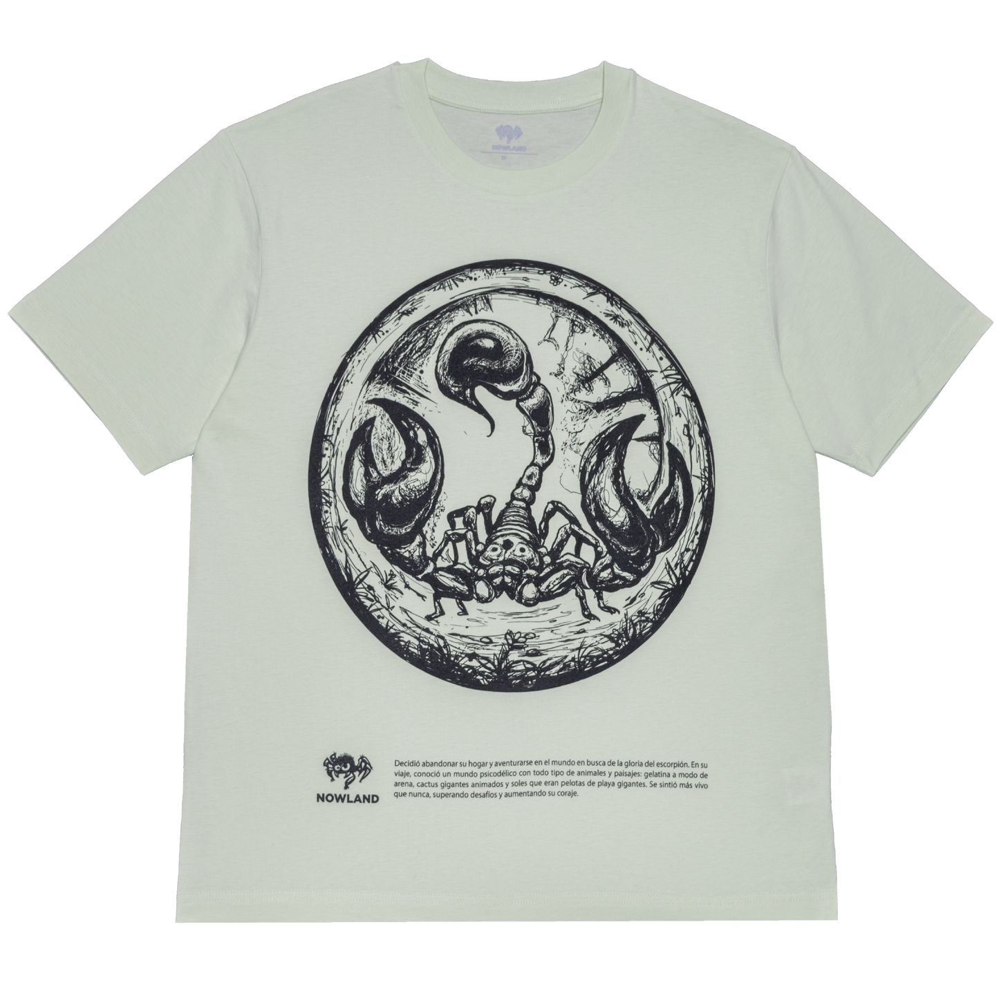 LIGHT GREEN T-SHIRT WITH GRAPHICS: A SCORPION EXPLORER DESIGN IN PREMIUM ORGANIC COTTON